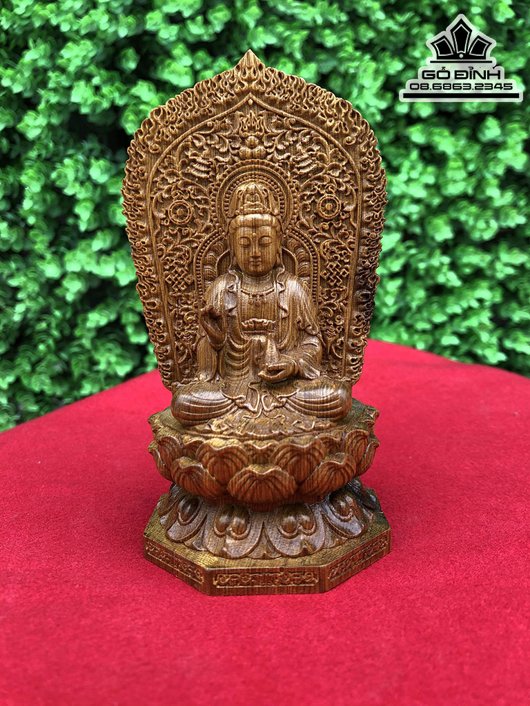 Tượng Phật Quan Âm  Mặt Để Xe Gỗ Bách Xanh Cao 13 Ngang 8 (cm) 0