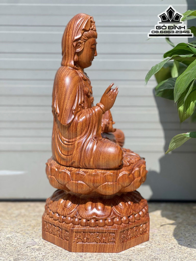 Tượng Phật Bà Tọa Đài Sen Gỗ Hương Đá Cao 30 Ngang 15 Sâu 15 (cm) 1