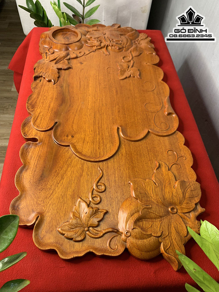 Khay Trà Bí Đỏ Gỗ Hương Cao 70 Ngang 34 Sâu 2 (cm) 3