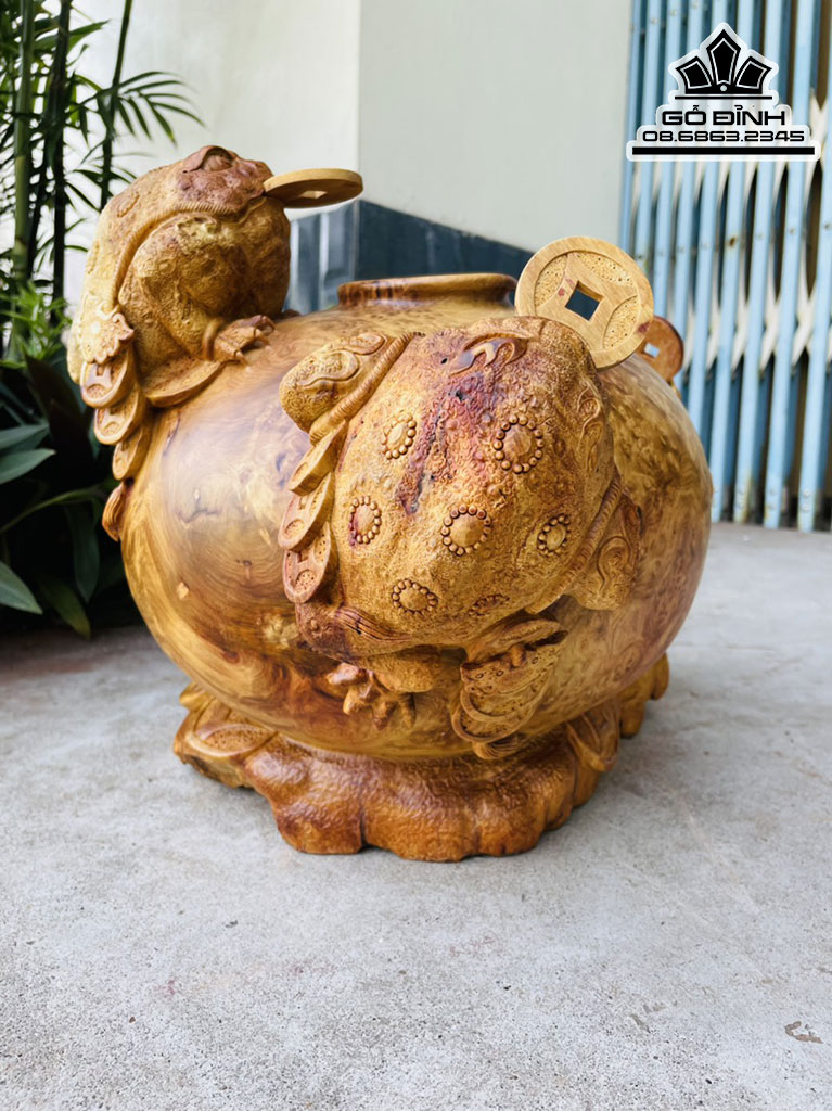 Tượng Tam Cóc Chấn Bình Gỗ Hương Việt Cao 30 Ngang 36 Sâu 30 (cm)