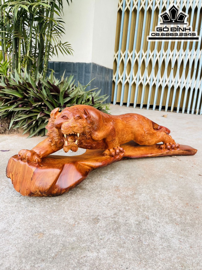 Tượng Hổ Phong Thủy Gỗ Hương Cao 28 Ngagn 81 Sâu 25 (cm)
