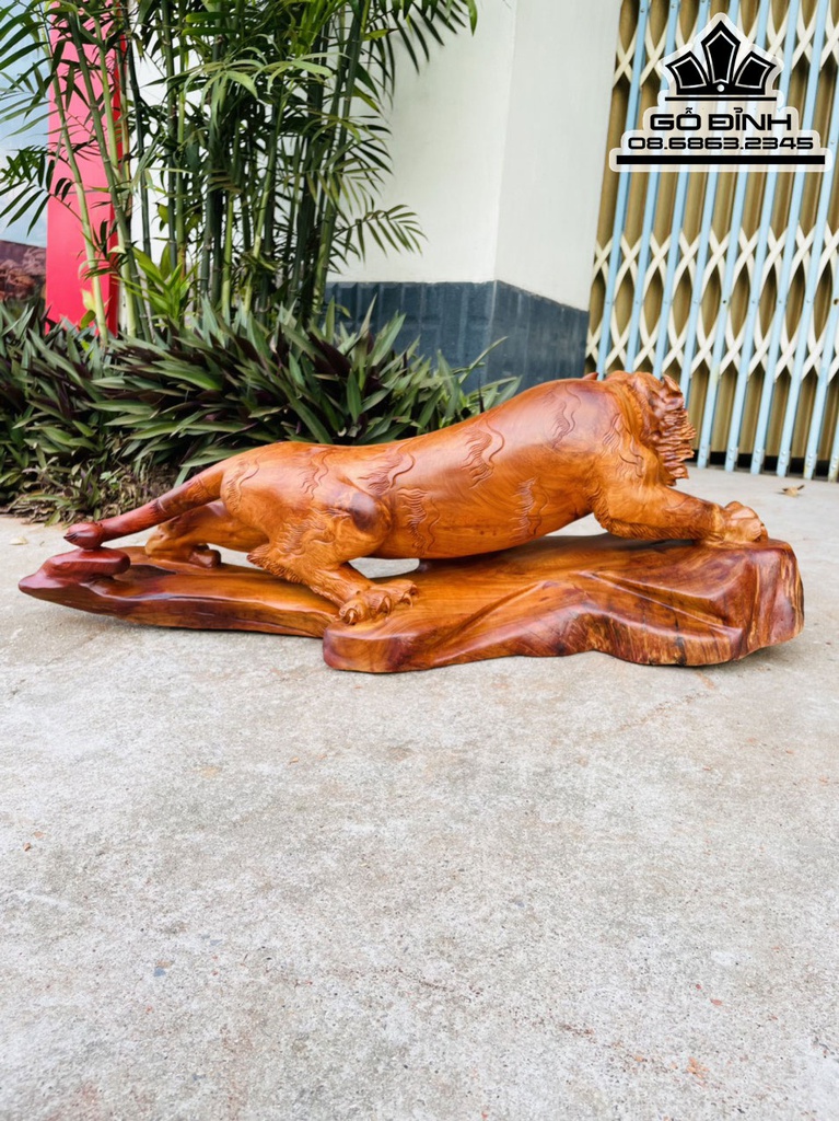 Tượng Hổ Phong Thủy Gỗ Hương Cao 28 Ngagn 81 Sâu 25 (cm)