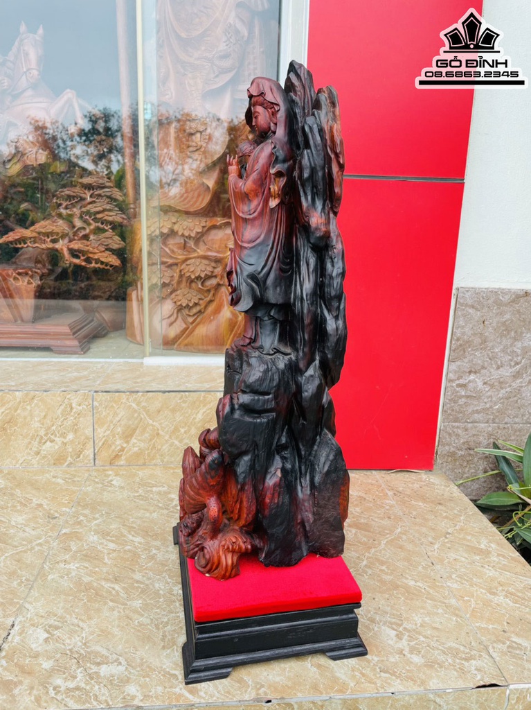 Tượng Phật Bà Quan Âm Gỗ Trắc Cao 62 Ngang 26 Sâu 25 (cm)