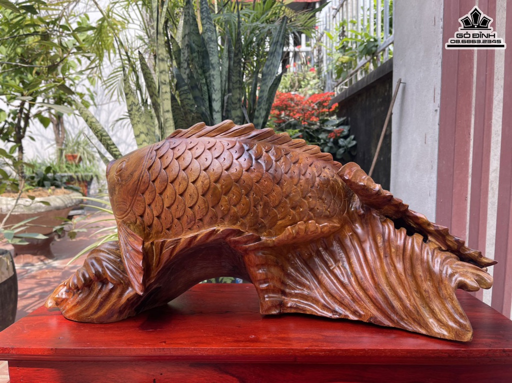 Tượng Cá Chép Gỗ Hương Cao Cả Kỷ 38 Ngang 65 Sâu 20 (cm)