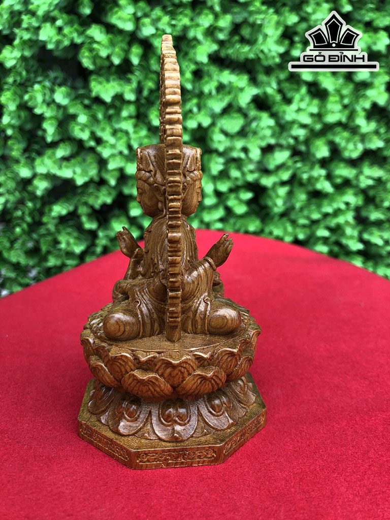 Tượng Phật Bà Quan Âm Gỗ Bách Xanh Cao 13 Đường Kính 8 (cm)