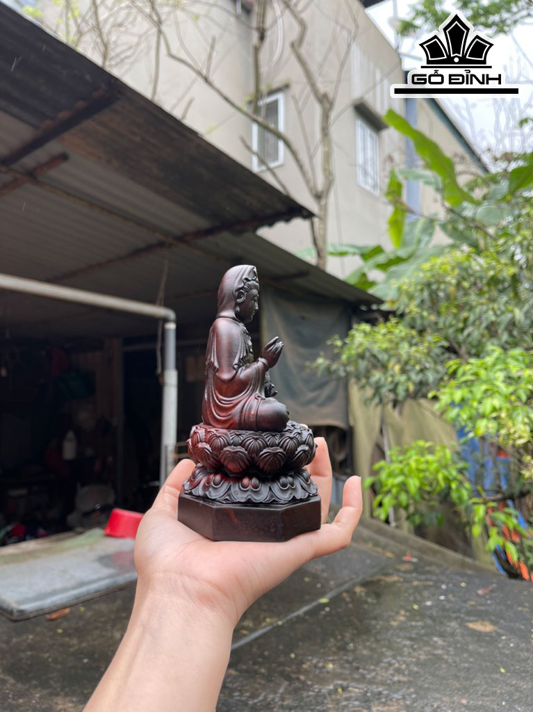 Tượng Phật Bà Quan Âm Gỗ Trắc Cao 15 Ngang 8 Sâu 8 (cm)