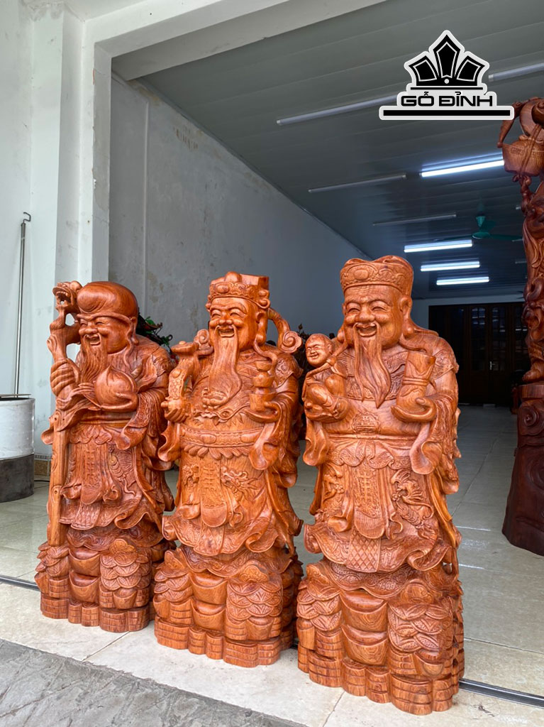 Tượng Phúc Lộc Thọ (Tam Đa) Gỗ Hương Cao 80 Ngang 30 Sâu 23 (cm)