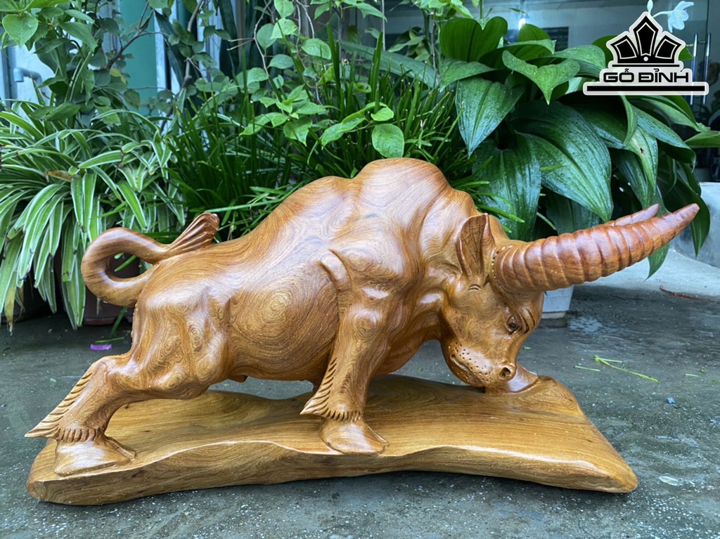 Tượng Bò Tót Gỗ Hương Cao 27 Ngang 48 Sâu 20 (cm)