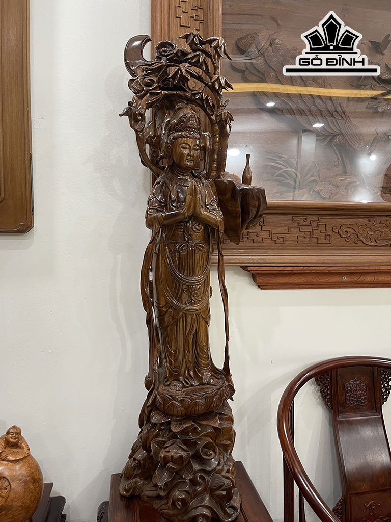 Tượng Phật Bà Quan Âm Gỗ Xá Xị Cao 120 Đường Kính 30 (cm)