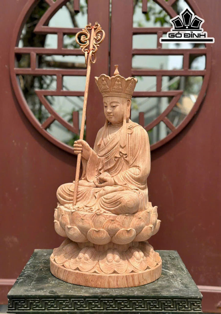Tượng Địa Tạng Bồ Tát Ngồi Gỗ Hương Cao 50 Ngang 28 Sâu 28 (cm)