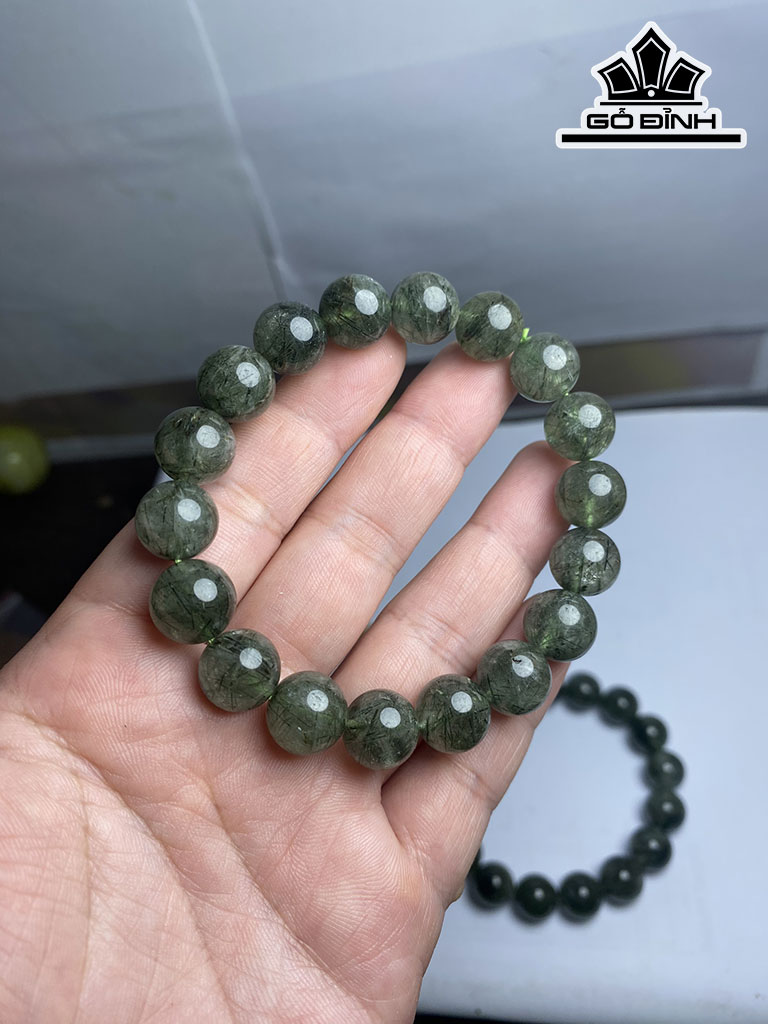 Vòng Tay Đá Thạch Anh Tóc Xanh Đường Kính Hạt 12 (mm)