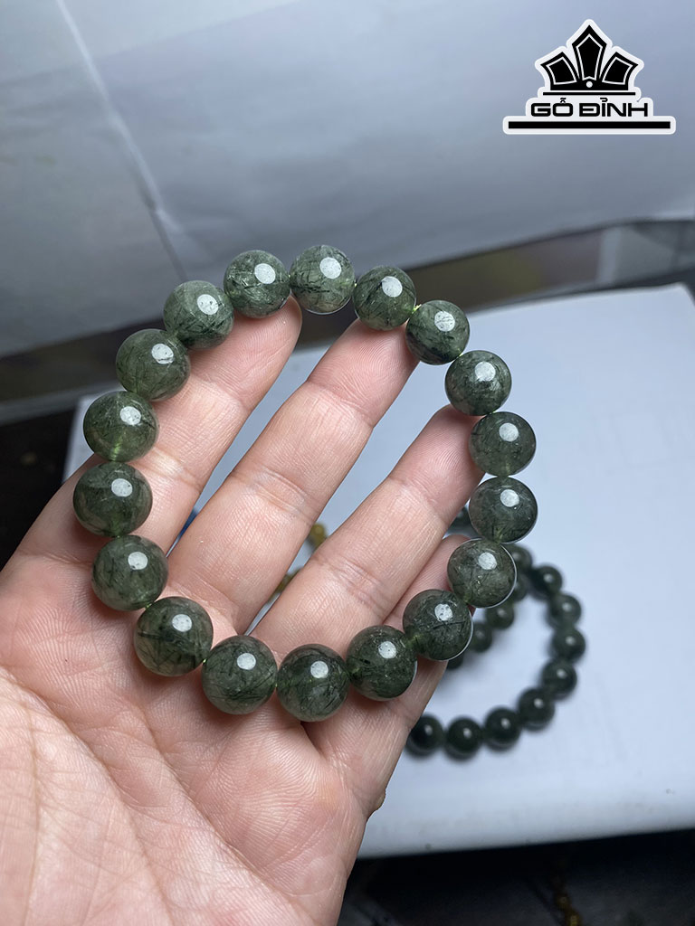 Vòng Tay Đá Thạch Anh Tóc Xanh Đường Kính Hạt 12 (mm)