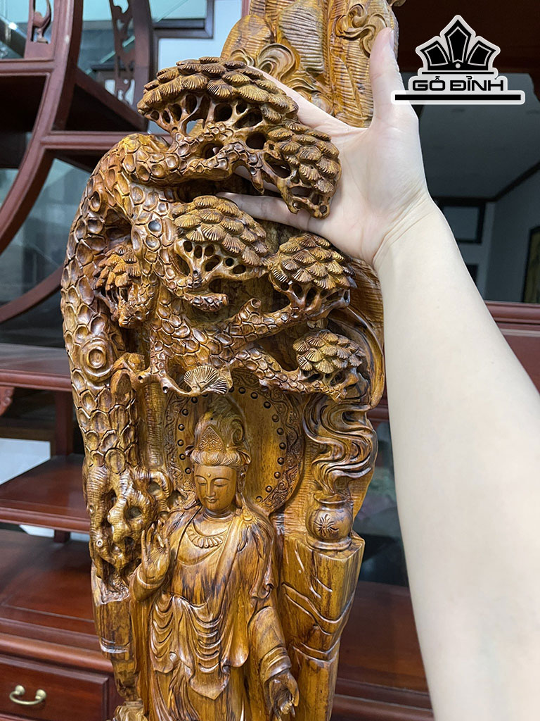 Tượng Phật Bà Quan Âm Gỗ Sưa Cao 106 Ngang 45 Sâu 45 (cm)