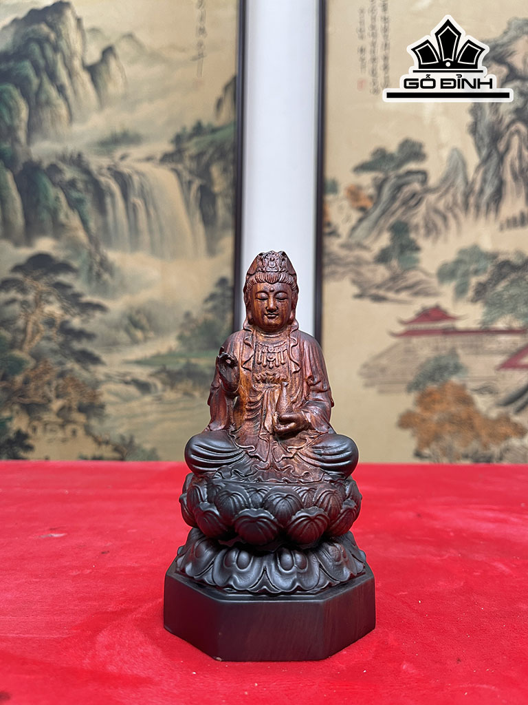 Tượng Phật Bà Quan Âm Gỗ Trắc Cao 15 Đường Kính 8,5 (cm)
