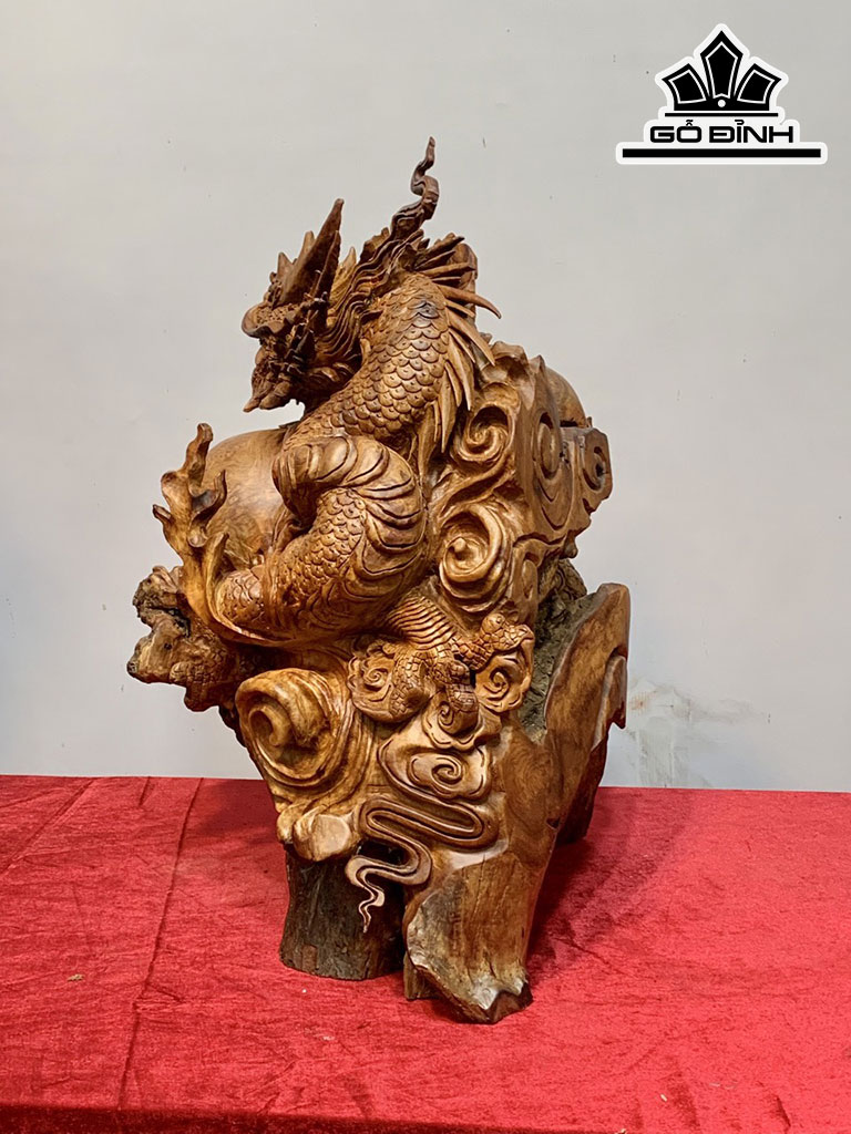 Tượng Rồng Phong Thủy Gỗ Nu Hương Cao 61 Ngang 50 Sâu 42 (cm)