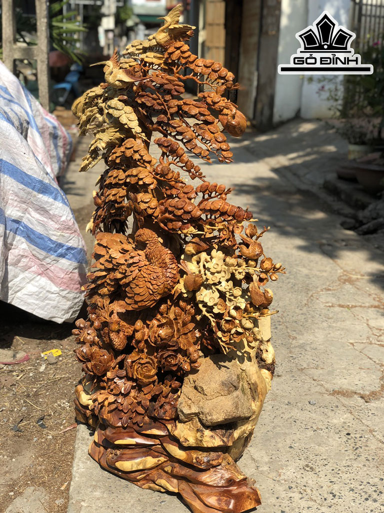 Tượng Phu Thê Viên Mãn Gỗ Hương Cao 157 Ngang 96 Sâu 38 (cm)