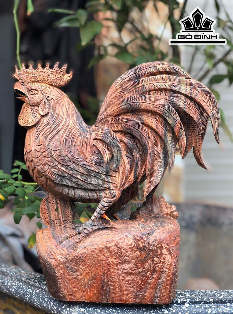 Tượng Gà Trống Gỗ Trắc Cao 30 Ngang 26 Sâu 10 (cm)