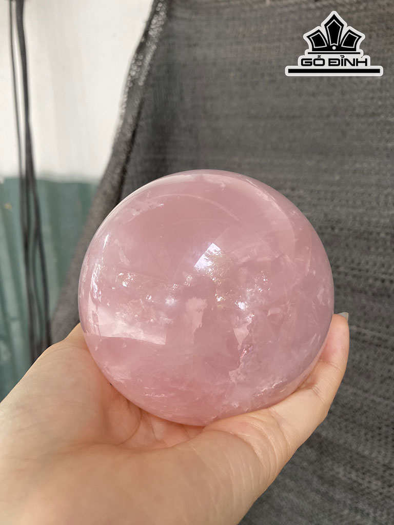 Bi Cầu Đá Thạch Anh Hồng Đường Kính Hạt 9,2 (cm)