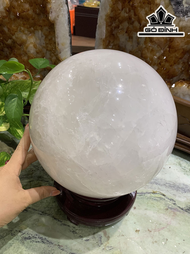 Bi Cầu Đá Thạch Anh Trắng Đường Kính Hạt 21,3 (cm) 14,1kg