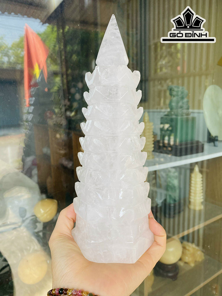 Tháp Văn Xương Đá Thạch Anh Trắng Cao 23,5 Ngang 8,6 (cm) 1,58kg