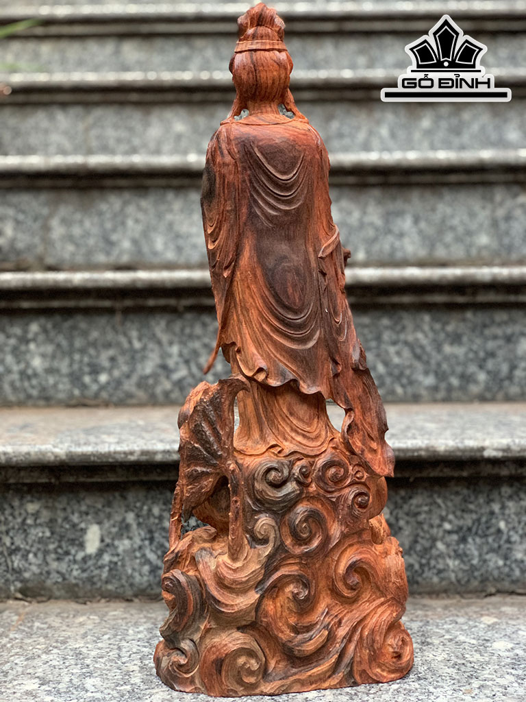Tượng Phật Bà Quan Âm Gỗ Trắc Cao 53 Ngang 21 Sâu 12 (cm)