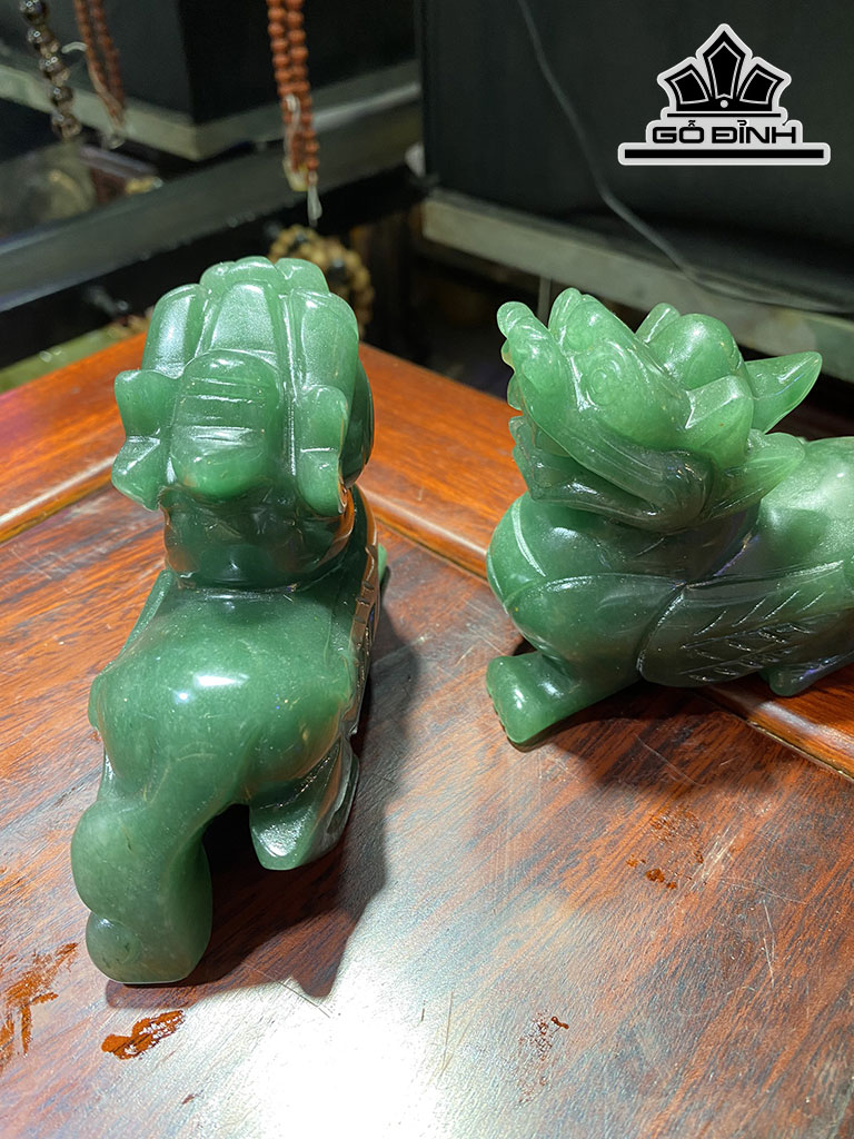 Cặp Tỳ Hưu Đá Thạch Anh Xanh Cao 10,5 Ngang 8,5 (cm)