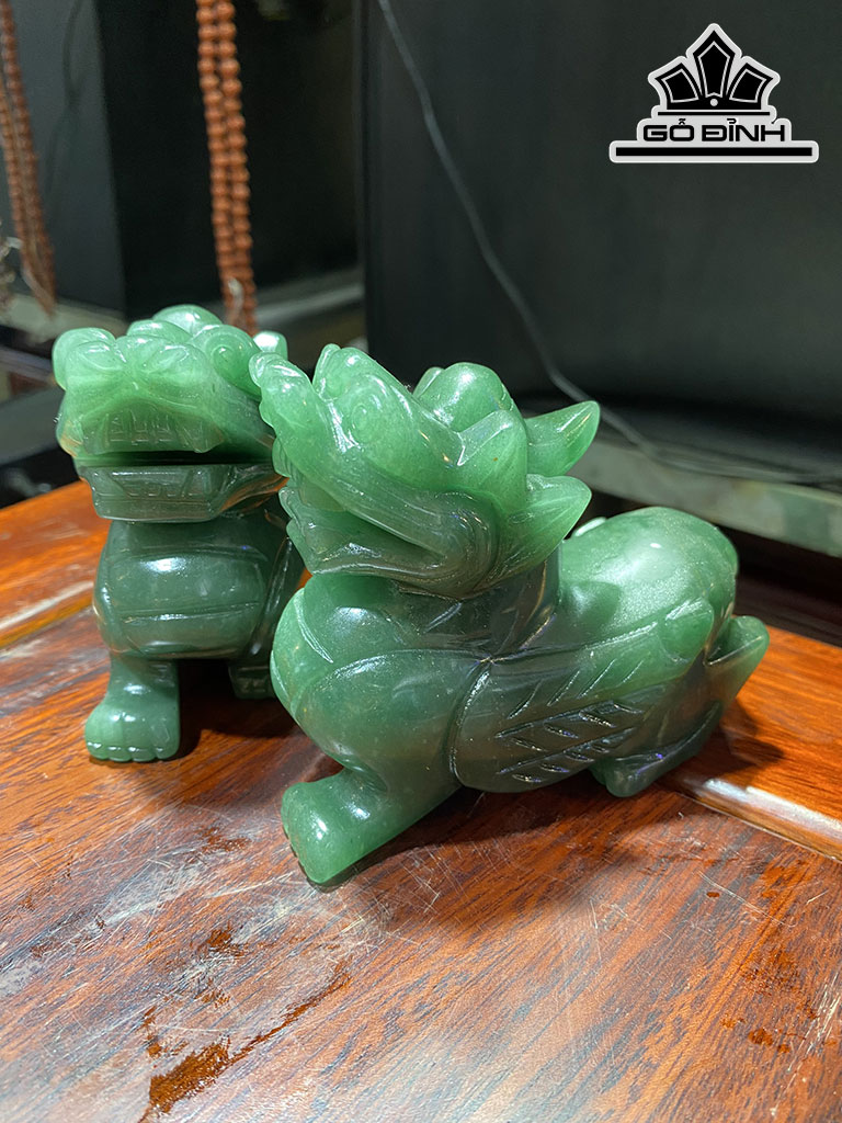 Cặp Tỳ Hưu Đá Thạch Anh Xanh Cao 10,5 Ngang 8,5 (cm)