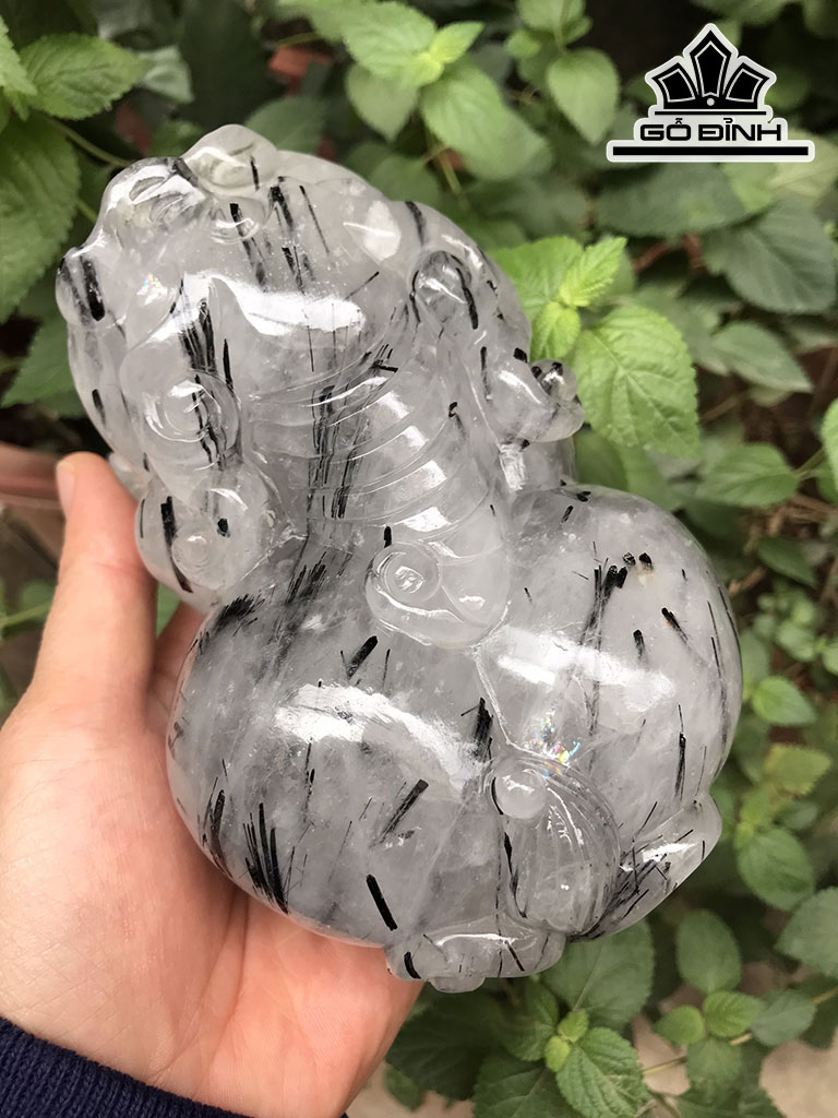 Tỳ Hưu Đá Thạch Anh Tóc Đen Cao 6,9 Ngang 13,2 Sâu 9,5 (cm) 1,25kg