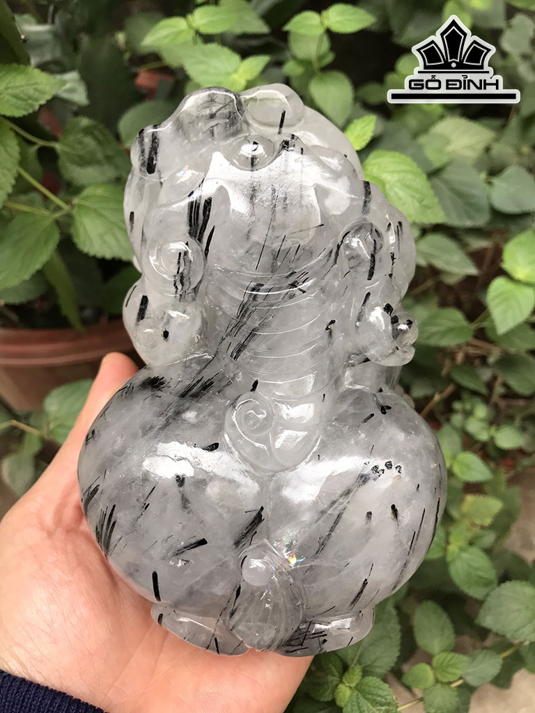 Tỳ Hưu Đá Thạch Anh Tóc Đen Cao 6,9 Ngang 13,2 Sâu 9,5 (cm) 1,25kg