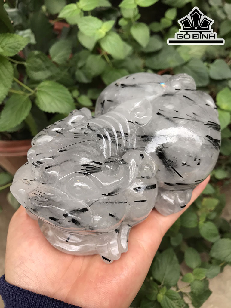 Tỳ Hưu Đá Thạch Anh Tóc Đen Cao 6,9 Ngang 13,2 Sâu 9,5 (cm) 1,25kg