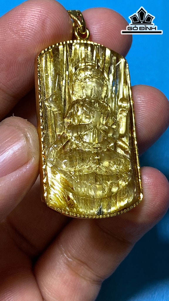 Mặt Dây Chuyền Thiên Thủ Thiên Nhãn Đá Thạch Anh Tóc Vàng Bã Mía Cao 41,9 Ngang 25 Sâu 9,8 (mm) 19,3g