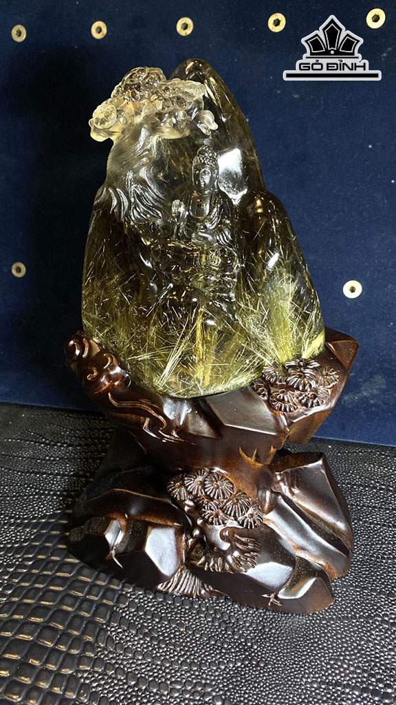 Tác Phẩm Phật Niết Bàn Đá Thạch Anh Tóc Vàng Cao 13,2 Ngang 11,1 Sâu 6,9 (cm) 0,9kg