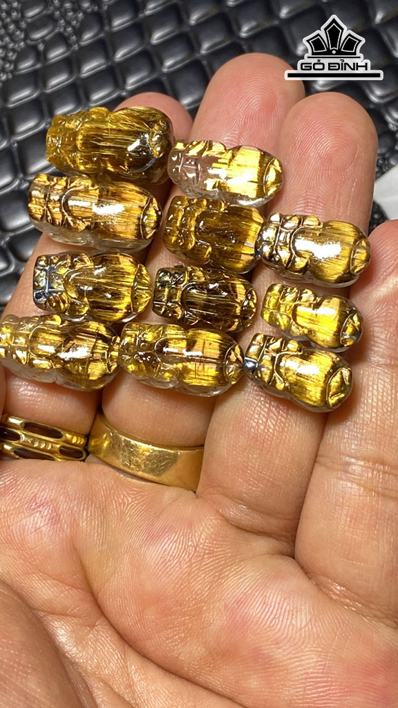 Tác Phẩm Tỳ Hưu Đá Thạch Anh Tóc Vàng Nâu Cao 15 Ngang 8,2 Sâu 7,9 (mm) 1,6g