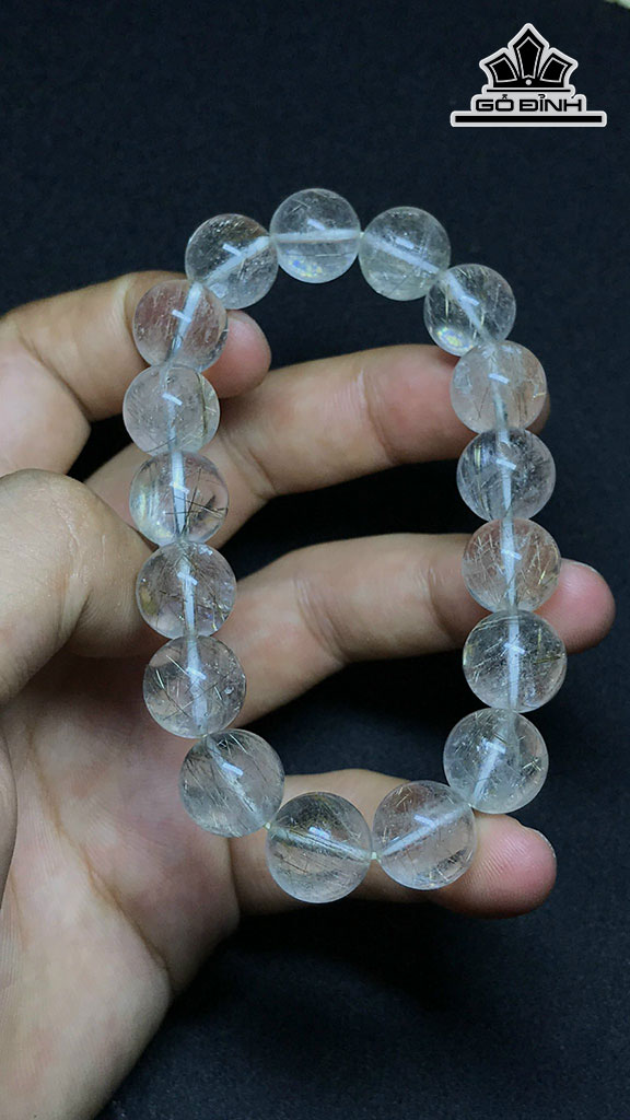 Vòng Tay Đá Thạch Anh Tóc Bạch Kim Đường Kính Hạt 12,1 (mm) 42,6g