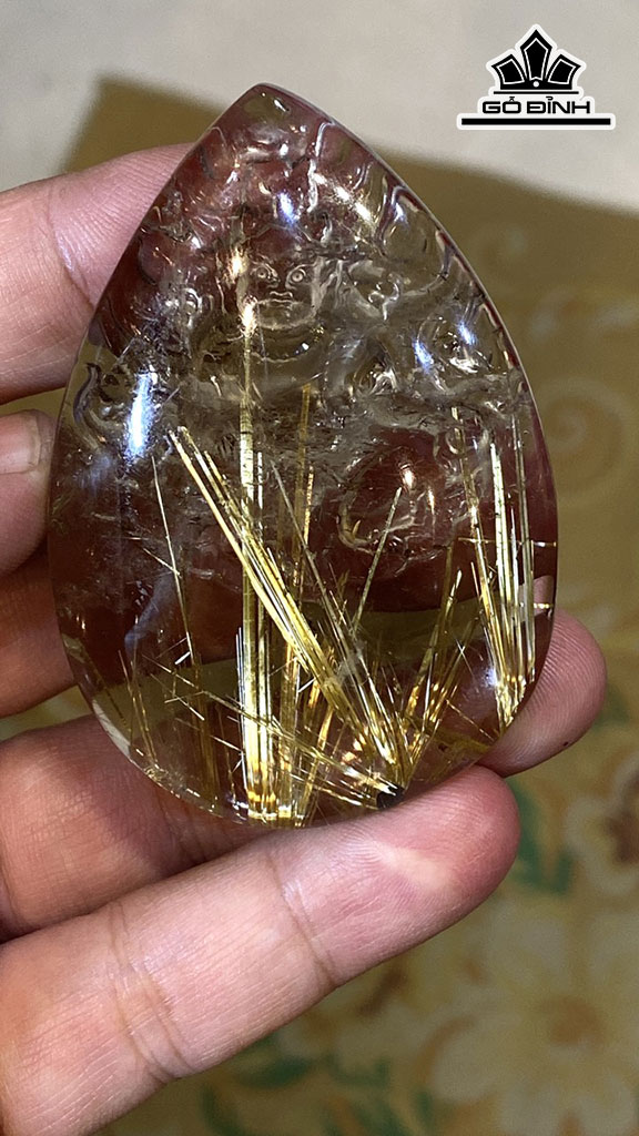 Mặt Dây Chuyền Hoàng Thần Tài Bảo Thiên Đá Thạch Anh Tóc Vàng Cao 66,8 Ngang 46 Sâu 12,3 (mm) 56,6g