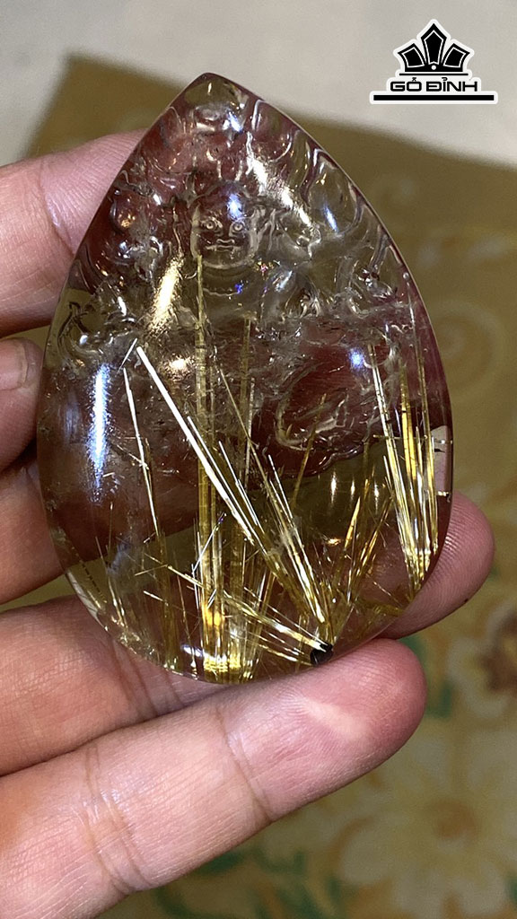Mặt Dây Chuyền Hoàng Thần Tài Bảo Thiên Đá Thạch Anh Tóc Vàng Cao 66,8 Ngang 46 Sâu 12,3 (mm) 56,6g