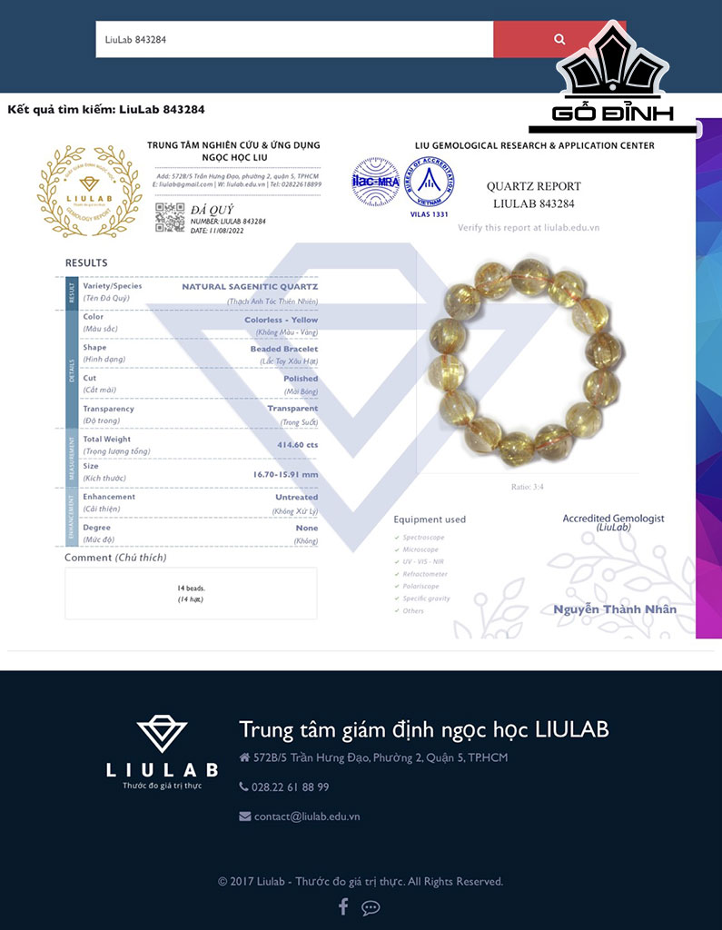 Vòng Tay Đá Thạch Anh Tóc Vàng Đường Kính Hạt 15,91 - 16,7 (mm) 414,6cts