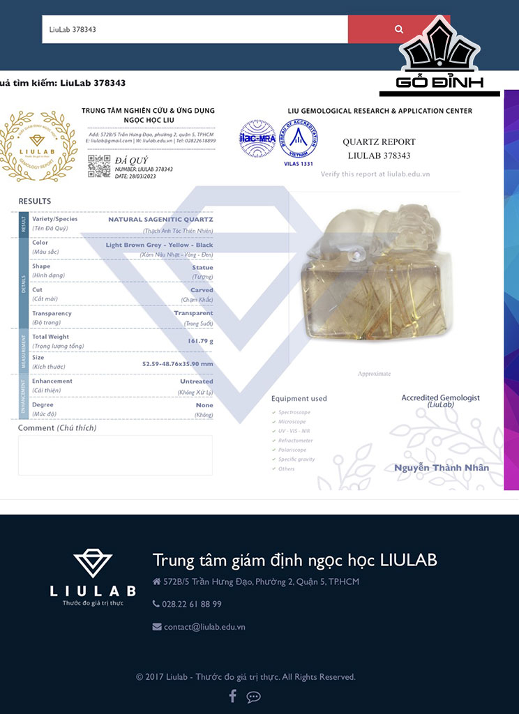 Ấn Tịch Tà Đá Thạch Anh Tóc Vàng Cao 52,59 Ngang 48,76 Sâu 35,9 (mm) 161,79g