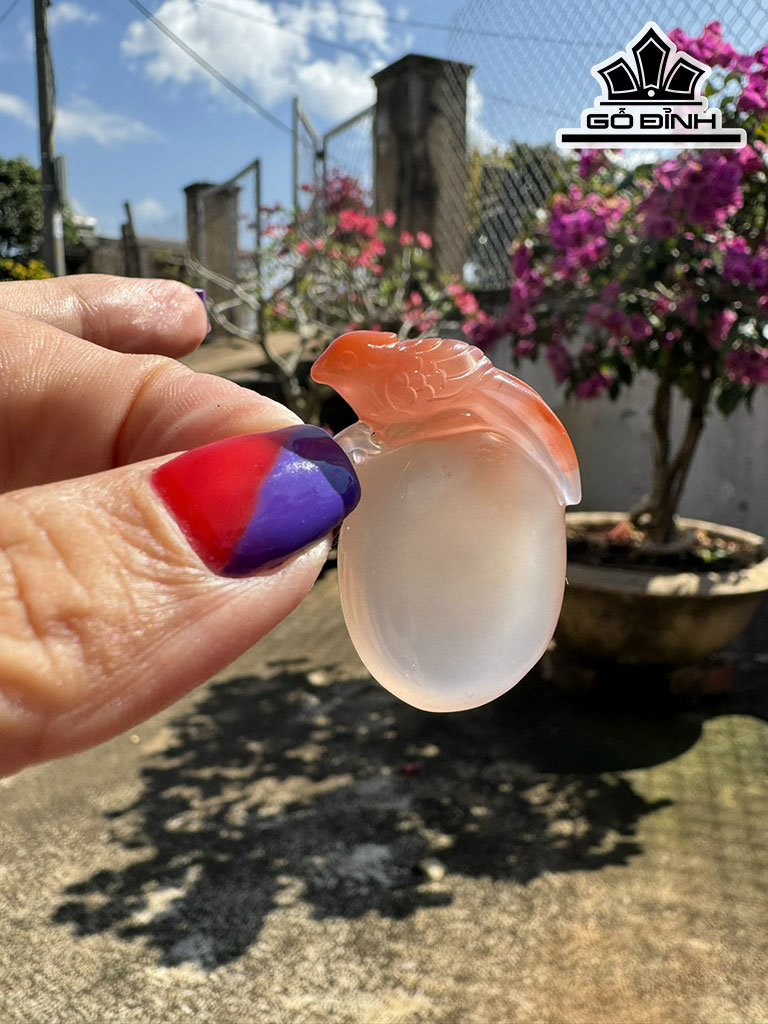 Mặt Dây Chuyền Hỷ Tước Đá Mã Não Nam Hồng Cao 33,9 Ngang 22 Sâu 8,6 (mm) 11g