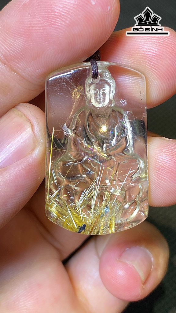 Mặt Dây Chuyền Như Lai Đại Nhật Đá Thạch Anh Tóc Vàng Cao 35 Ngang 21 Sâu 9 (mm) 14g
