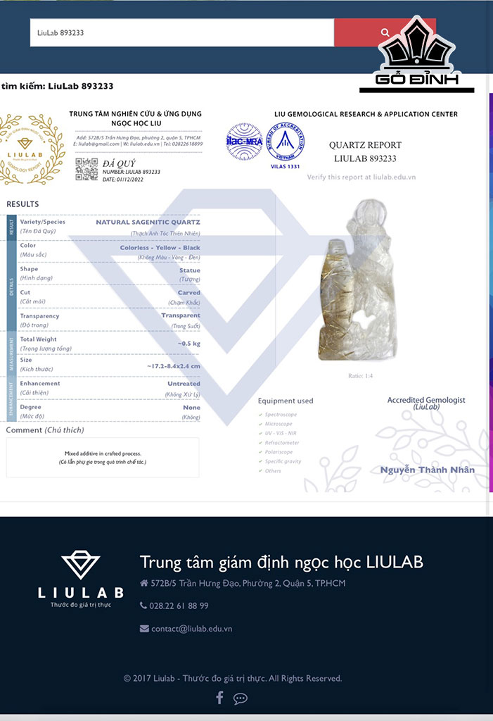 Tượng Phật Bà Quan Âm Đá Thạch Anh Tóc Vàng Cao 17,2 Ngang 8,4 Sâu 2,4 (cm) 0,5kg