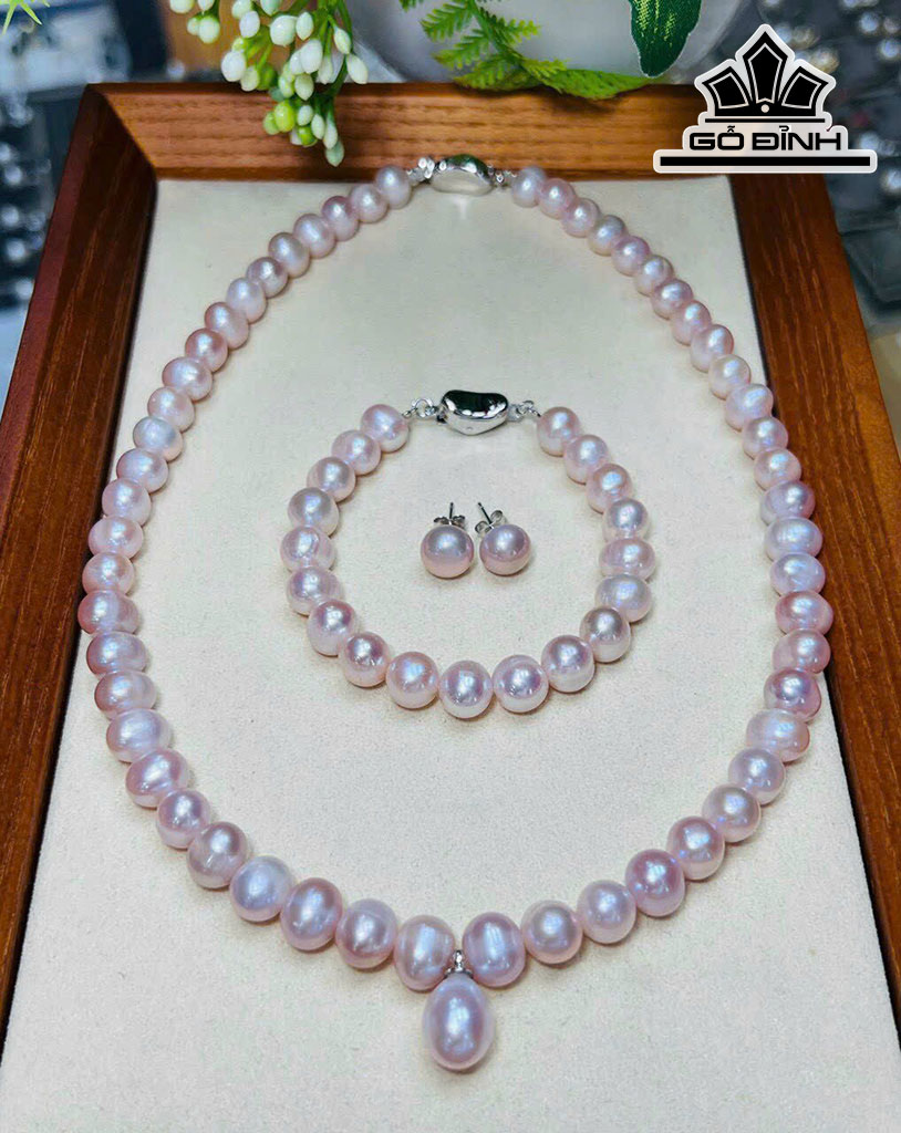 Set 3 Món Dây Chuyền Ngọc Trai Tím Size 8 Li
