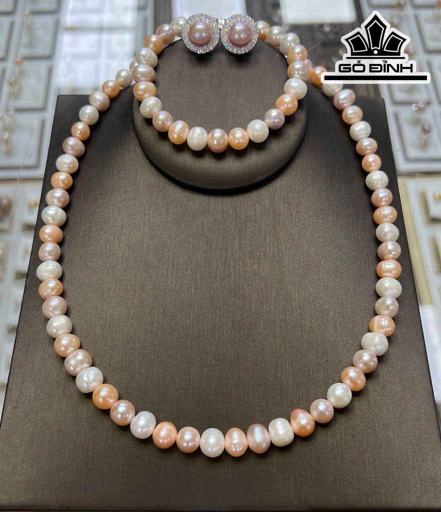 Set 3 Món Vòng Cổ Ngọc Trai Oval Tứ Quý Size 7 - 8 Li