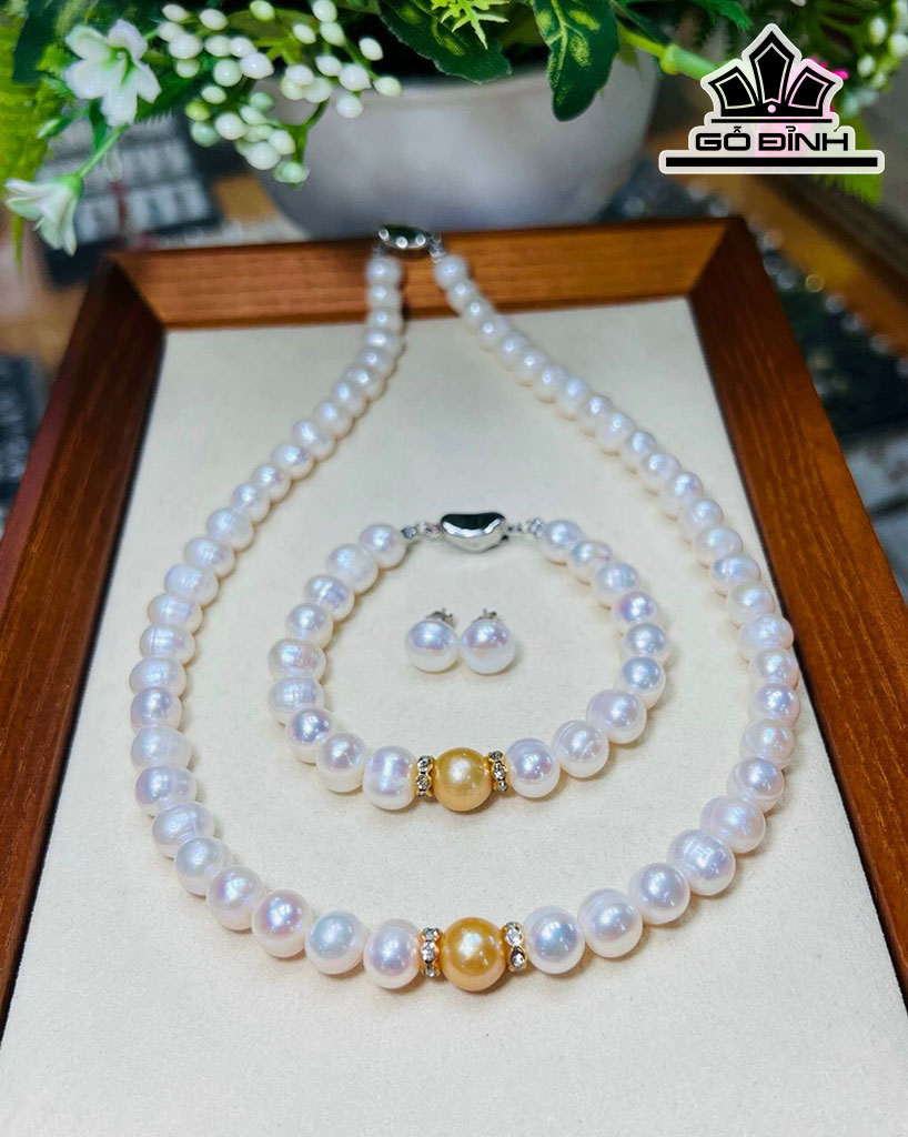 Set 3 Món Vòng Cổ Ngọc Trai Ovan Size 7-8 li