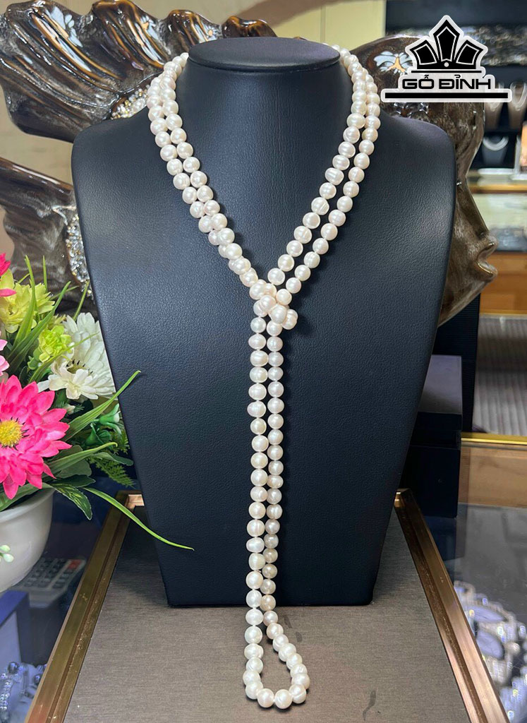 Vòng Cổ Ngọc Trai Ovan Thắt Nút Size 7-8 li