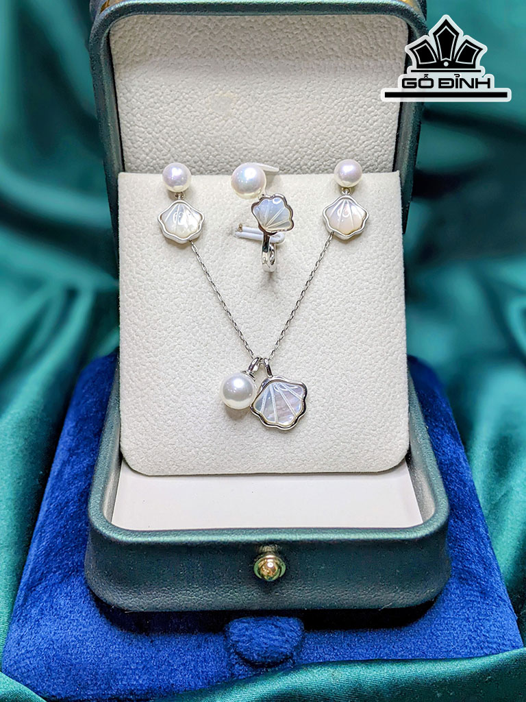 Set 3 Món Dây Chuyền Ngọc Trai Tròn Size 8 Li