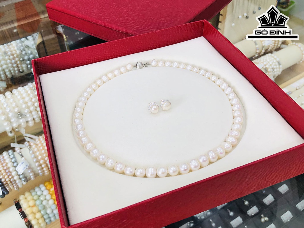Set 2 Món Vòng Cổ Ngọc Trai Oval 8 li