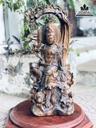 Tượng Phật Bà Quan Âm Ngồi Gỗ Mun Hoa Cao 58 Ngang 26 Sâu 18 (cm)