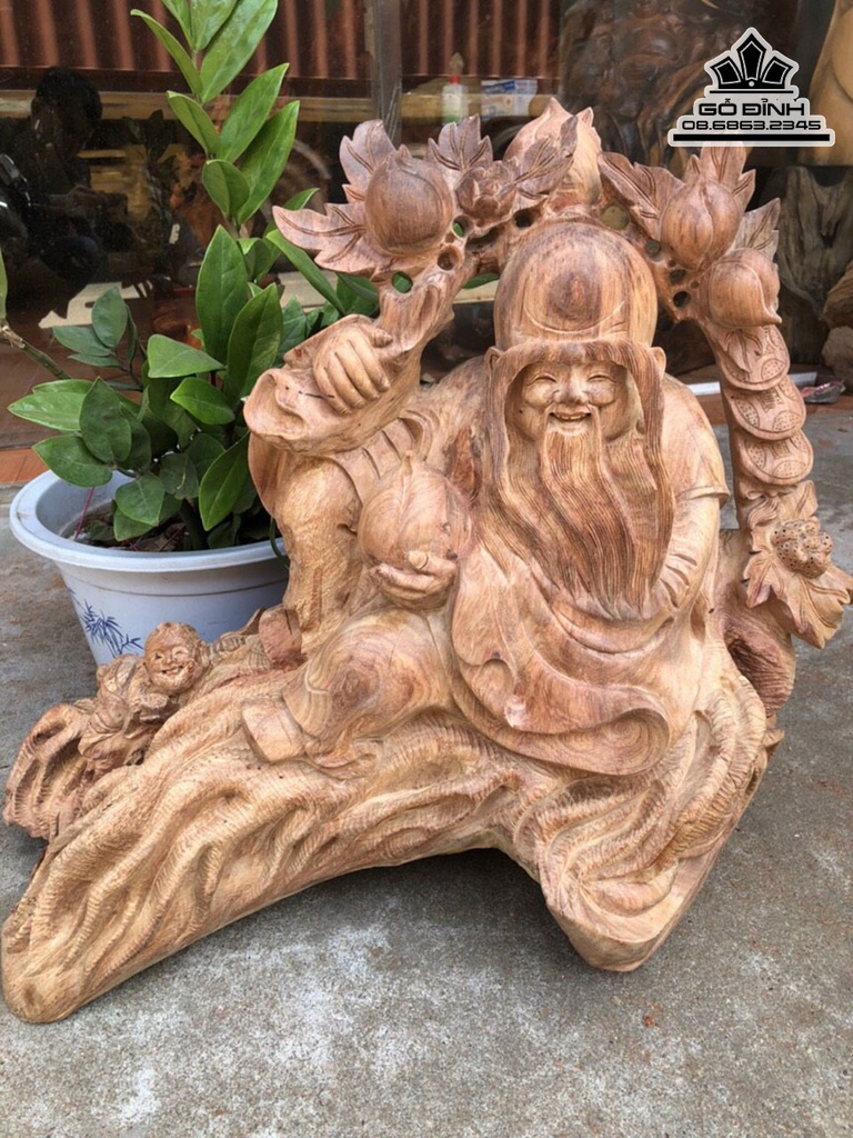Tượng Ông Thọ Gỗ Hương Cao 48 Ngang 55 Sâu 23 (cm)