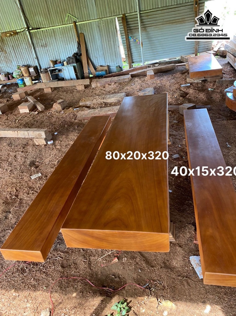 Bộ Bàn Ghế K3 Gỗ Gỗ Đỏ Bàn Dài 230 Rộng 80 Dày 20 Ghế Dài 320 Rộng 40 Dày 15 (cm)